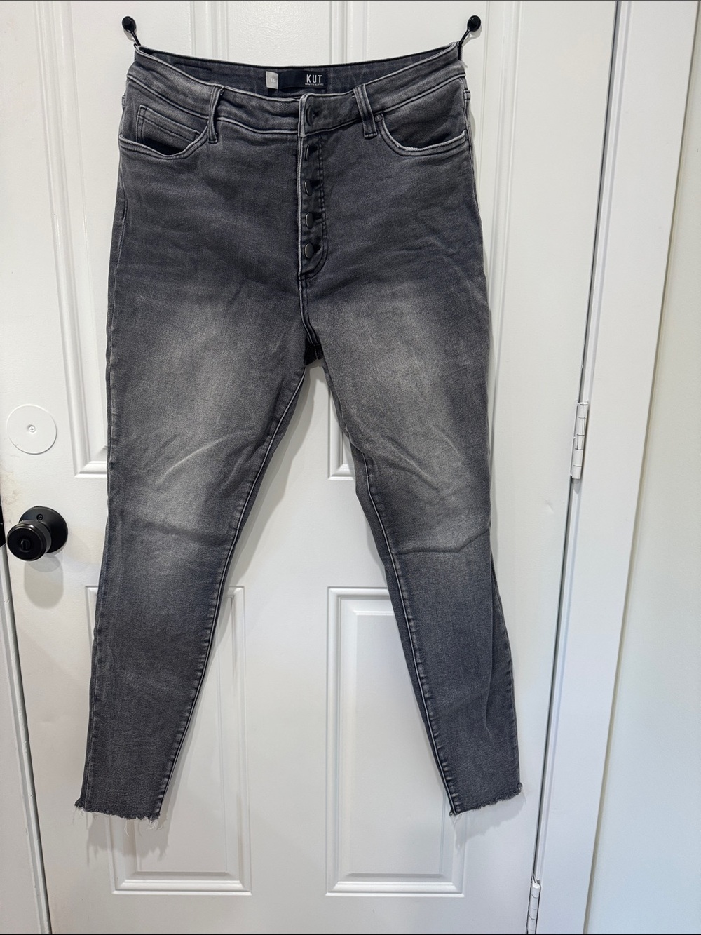 Kut from the Kloth Grey Washed High-Rise Button-Fly Skinny Jeans